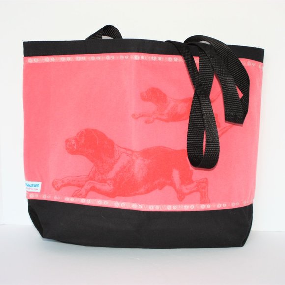 Doggy Beach Bag Black Canvas with Coral Running Dog motif NEW - Picture 6 of 11